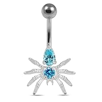 Moving Jeweled Spider Sterling Silver 316L Surgical Steel Banana Belly Ring