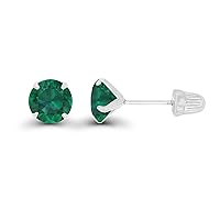 Solid 14k Gold Hypoallergenic 5mm Round Birthstone Solitaire Prong Set Screw Back Stud Earrings