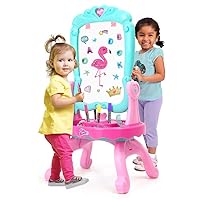 Kids Table and Chair Set – 3-in-1 Kids Vanity Table with Magnetic Dry Erase Board, Mirror – Girls Vanity Includes Accessories Ideal for Role Playing, Imaginative Play