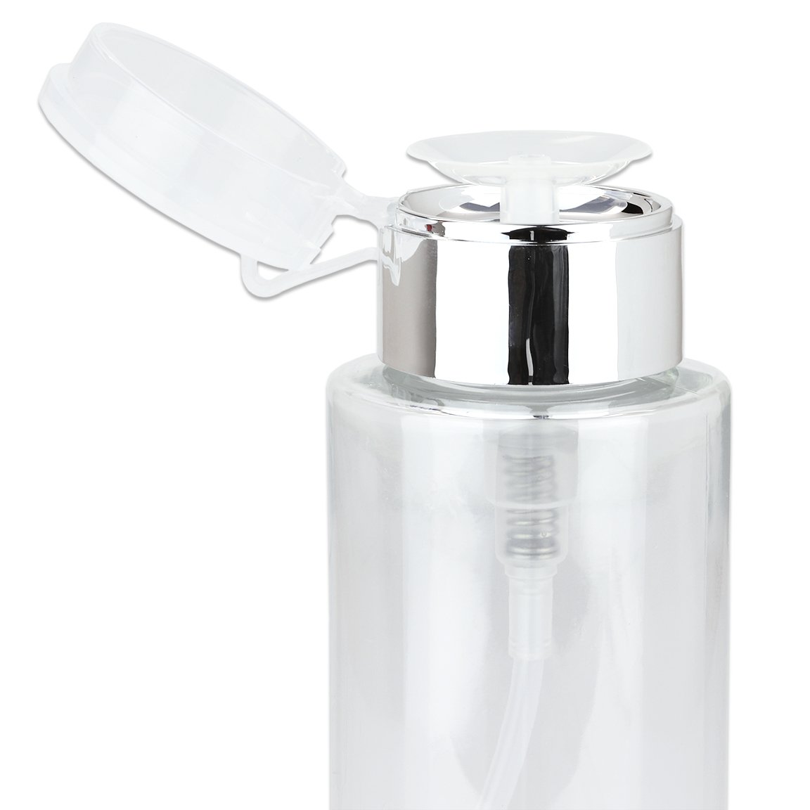 Pana 7oz. Professional Push Down Liquid Pumping Clear Bottle Dispenser (Silver Lid with No Wording, 2pc)