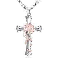 Cross Necklace for Women | Silver Faith Birthstone Cross Pendant with Birth Flower Jewelry Gifts for Teen Girls Wife Women for Birthday Anniversary