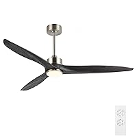 WINGBO 60 Inch DC Ceiling Fan with Lights and Remote Control, 3 Reversible Carved Wood Blades, 6-Speed Noiseless DC Motor, Modern Ceiling Fan in Brushed Nickel Finish with Gray Blades, ETL Listed