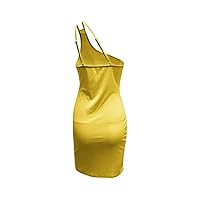 Office Dresses for Women Plus Size Women One Shoulder Ruched Bodycon Mini Dress Summer Ribbed Cocktail Party