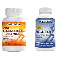 High Absorption Zinc and Magnesium (60 Count) Bundle - Magnesium for Leg Cramps and Sore Muscles Relief - Zinc for Immune Support and Recovery - with Vitamin B6, D and E