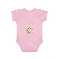 Custom Baby Body Suit Floral Monogram Letter Golden Letter C Infant Bodysuit Monogram Initial Baby Top Clothing 24months