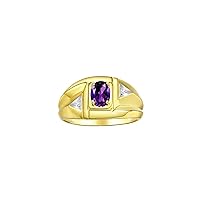 Rylos Men's Yellow Gold Classic Designer Ring - 6X4MM Oval Gemstone & Sparkling Diamond - Birthstone Rings for Men - Available in Sizes 8 to 14