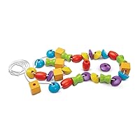 PlanToys Wooden Lacing Beads (5353) | Sustainably Made from Rubberwood and Non-toxic Paints and Dyes