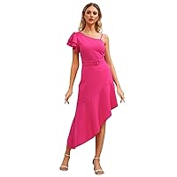Long Flowy Dress,Women's Solid Color Off The Shoulder Dress with Sloping Hem Sunflower Dresses for Ladies Plus
