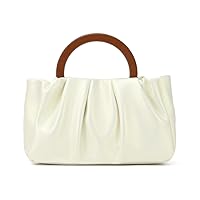 Ynport Soft Leather Cloud Ruched Clutch Purse for Women Formal Wedding Bridal Evening Bag White Cream Shoulder Handbag