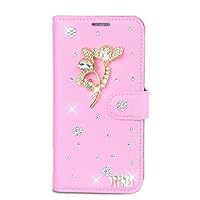 Crystal Wallet Phone Case Compatible with iPhone 14 - Balloon Flower - Pink - 3D Handmade Sparkly Glitter Bling Leather Cover with Screen Protector & Neck Strip Lanyard