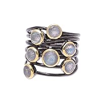 NOVICA Artisan Handmade 18k Gold Accented Labradorite Cocktail Ring Multistone from India .925 Sterling Silver Modern Bohemian 'Dewy Morn'