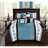 Chic Home Clayton Set with Sheets-Colorblocked Down Alternative Comforter with Shams, 3 Decorative Pillows and Bedding-Twin, Queen, and King Size, Queen-10 Piece, Brown