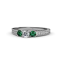 Emerald & Diamond Womens Milgrain Work 3 Stone Engagement Ring 0.50 ctw 925 Sterling Silver