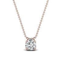 4.5mm-7mm Solitaire Pendant For Women & Girl's With Clear D/VVS1 Diamond In 14K Rose Gold Plated 925 Sterling Silver