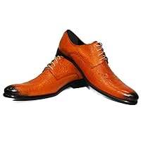 Modello Vigouro - Handmade Italian Mens Color Brown Oxfords Dress Shoes - Cowhide Embossed Leather - Lace-Up