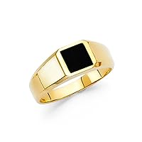 Square Onyx Ring Solid 14k Yellow Gold Mens Band Black Stylish Plain Design Polished Finish Fancy Size 12