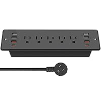 CCCEI Recessed Power Strip Surge Protector with 5 Outlets, USB 3.0 USB-A and 45W USB-C Ports, Built in Furniture Desk Hidden Outlet, with 6 FT 45 Degree Flat Plug Extension Cord.
