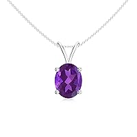Natural Amethyst Oval Shaped Solitiare Pendant Necklace for Women in Sterling Silver / 14K Solid Gold/Platinum