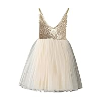 Topmaker Couture Gold Sequin Glitter Flower Girl Birthday Party Dress