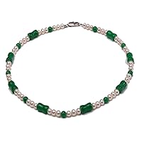JYX Pearl and Jade Necklace 5-6mm White Freshwater Pearl with Malay Jade Necklace 18