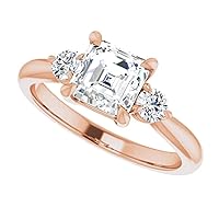 10K Solid Rose Gold Handmade Engagement Ring 1.00 CT Asscher Cut Moissanite Diamond Solitaire Wedding/Bridal Ring for Women/Her Amazing Ring