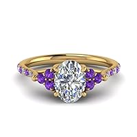 Choose Your Gemstone Oval Shaped Petite Cathedral Diamond CZ Ring yellow gold plated Oval Shape Petite Engagement Rings Lightweight Office Wear Everyday Gift Jewelry US Size 4 to 12