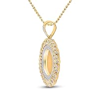 The Diamond Deal 14kt Yellow Gold Mens Round Diamond Cuban Link Circle Picture Memory Pendant 3-1/4 Cttw