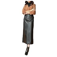 Genuine Leather Long Skirts for Women Sheepskin Over Knee Wrap Hip Dress Black Plus Size
