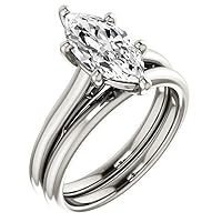10K Solid White Gold Handmade Engagement Rings 2.0 CT Marquise Cut Moissanite Diamond Solitaire Wedding/Bridal Rings Set for Womens/Her Propose Ring