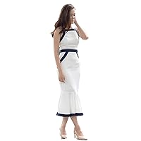 Petite to Regular Women Cami Pephem Mermaid Dress White/Navy