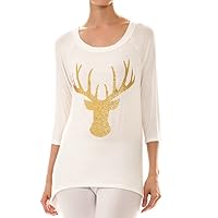 Women's Prancer Reindeer Print High Low Top