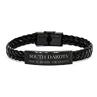 Proud South Dakota State Gifts, South Dakota home is where the heart is, Lovely Birthday South Dakota State Braided Leather Bracelet For Men Women