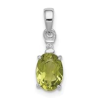 925 Sterling Silver Polished Prong set Open back Rhodium Plated Diamond and Peridot Oval Pendant Necklace Measures 15x5mm Wide Jewelry for Women