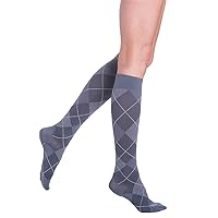 Women's Microfiber Patterns 143 Calf High Compression Socks 15-20mmHg - Graphite Argyle - A (Small)