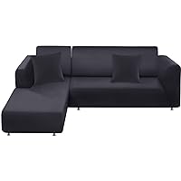 Couch Cover L Shape Sectional Sofa Cover 2-Piece Soft Stretch Sofa Slipcover Furniture Protector Couch Slipcover with 2Pcs Pillowcases (Sofa 3 Seater + 3 Seater, Dark Grey)