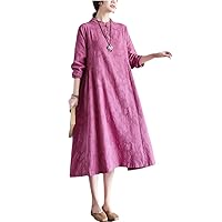 Spring Autumn Long Sleeve Vintage Stand Collar Solid Dresses for Women Cotton Casual Dress Femme Elegant Clothing