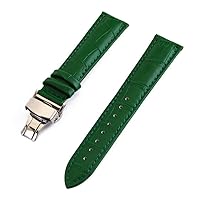TGRTY Fashion Watch Straps Genuine Leather Watch Band 12mm 13mm 14mm 15mm 16mm 17mm 18mm 19mm 20mm 21mm 22mm 24mm Watchband Butterfly Clasp Strap Sturdy Watch Band (Color : Green, Size : 18mm)