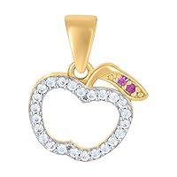 14k Two tone Gold Womens Purple White CZ Cubic Zirconia Simulated Diamond Apple Food Fashion Charm Pendant Necklace Measures 16x12.5mm Wide Jewelry Gifts for Women