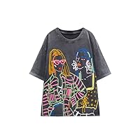 Women's Tops Graffiti Graphic Print Summer Causal Cotton Round Neck Short Sleeve Blouses Tshirt