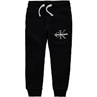 Calvin Klein Boys' Pull-On Fleece Jogger Sweatpants, Drawstring Closure, Black with Silver, 18/20