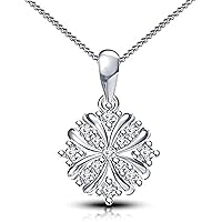 14K Gold Plated 925 Sterling Silver Round Cut D/VVS1 Diamond Snowflake Flower Pendant Necklace For Women's and Girls