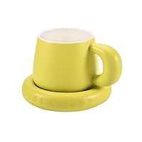 Koythin Ceramic Coffee Mug with Saucer Set, Cute Creative Belly Cup with Fat Handle Design for Office and Home, 8.5 oz/250 ml for Latte Tea Milk (Lemon Yellow)