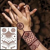 Brown Temporary Tattoo Stickers 6 Sheets Henna Tattoos Kits Exquisite Lace Mandala Flower Design Waterproof Fake Tattoos Stickers for Women Arm Legs Body Art Party Decorations