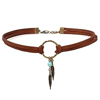 Ruluti Women Suede Choker Necklace Double Layer Gothic Choker with Feather Pendant