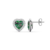 Heart Created Alexandrite & Round Natural Diamond 3.14 ctw Women Heart Halo Stud Earrings 14K Gold