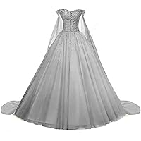 Women's Off Shoulder Beaded Sweet 16 Quinceanera Dress Long Wedding Ball Gowns with Long Shawl