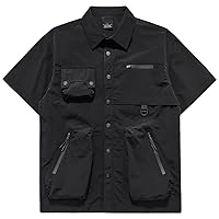 Techwear Shirts Multi Pockets Streetwear Cargo Shirts Men Hip Hop Cyberpunk Shirts Function Button Up Blouse