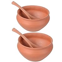 Reusable Clay Bowl Set Handcrafted Terracotta Pottery Clay Soup Bowls 2pc Set (Large, Brown), LPN-0270