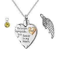misyou Heart Cremation Necklace Angel Wing Jewelry Memorial Pendant and 12 PCS Birthstones No Longer by My Side But Forever in My Heart