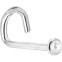 Body Candy Solid 14k White Gold 2mm White Cultured Pearl Left Nose Stud Screw 20 Gauge 1/4